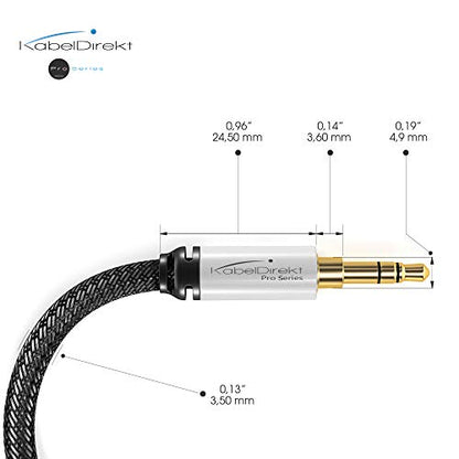 KabelDirekt – 3.5mm Aux Audio Cord – 2ft | Headphone & aux cable for iPhone/car/laptop, auxiliary cord, 3.5mm male to male, nylon - size: 2 ft, style: Braided Stereo Jack Cable