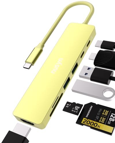 7-in-1 USB C Hub with 4K@60Hz HDMI, 2 USB-A, 1 USB-C, 100W PD Charging, SD 3.0 /TF 3.0 Card Reader, Compatible with MacBook Pro/Air/Neo, iPad Pro, iMac, iPhone 15-17 (Citrus) - color: Citrus