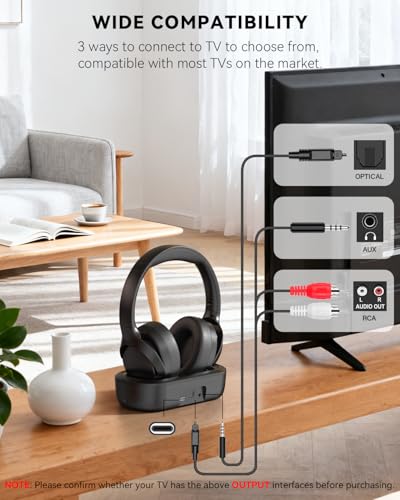 ANSTEN Wireless Headphones for TV Watching with Charging Dock | Digital Optical RCA AUX 3.5MM Over Ear Headset for Seniors, Bluetooth Headphones No Delay, 30 Hrs Playtime, Plug and Play