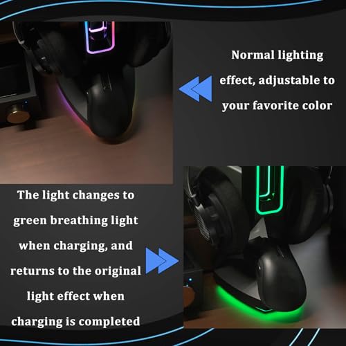 RGB Gaming Headset Stand， for Logitech G502/G502X Lightspeed Wireless Mouse Charging Dock, Compatible with DeathAdder v2 pro Mouse, Desktop Gamer's Accessories（Headset and Mouse not Included） (Black) - color: Black