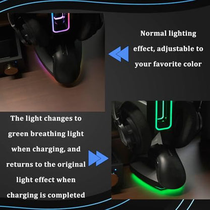 RGB Gaming Headset Stand， for Logitech G502/G502X Lightspeed Wireless Mouse Charging Dock, Compatible with DeathAdder v2 pro Mouse, Desktop Gamer's Accessories（Headset and Mouse not Included） (Black) - color: Black