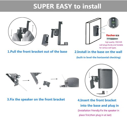 Wall Mounts Brackets-Pair Set-2PCS for SONOS ONE/SONOS ONE SL/SONOS Play 1 Speaker (Include 2PCS,Swivel and Tilt,Compatible with Both SONOS ONE/ONE SL/SONOS Play 1,Black Pair) - color: BLACK, size: Pair set