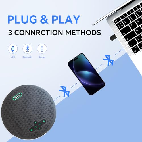 Tenveo MagiCall Pro Bluetooth Conference Speakerphone, Bluetooth/Dongle/USB, 8 AI Noise-Canceling Microphones, 360° Voice Pickup, 18H Talk Time, Compatible with Zoom, Teams & OBS, for 12–15 People