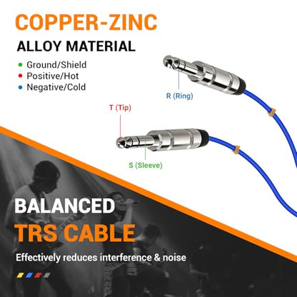 Phenyx Pro 4-Channel 1/4-Inch TRS Patch Cable 3 ft PCBL-QR4IN1-3 | 4-in-1 Color-Coded Audio Cable, 24 AWG OFC Copper, Balanced TRS to TRS, Guitar, Bass, Amp - size: 3 Feet
