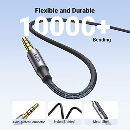 UGREEN 3.5mm Audio Cable, 4-Pole TRRS, Nylon Braided, Hi-Fi Stereo, 1.5FT | Male to Male, Auxiliary Cable, AUX Cord, Compatible with iPad, Samsung Phones, Tablets, Car Home Stereos, Headphones, Speaker - size: 1.5FT