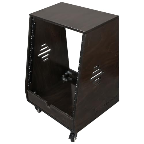 Sound Town DIY 12U Slanted Studio Rack with 2U Lower Storage, Casters, for Home Studio and Recording Room, Baltic Birch Plywood, Black Espresso (SDRK-12TD) - size: 12U,Black Espresso