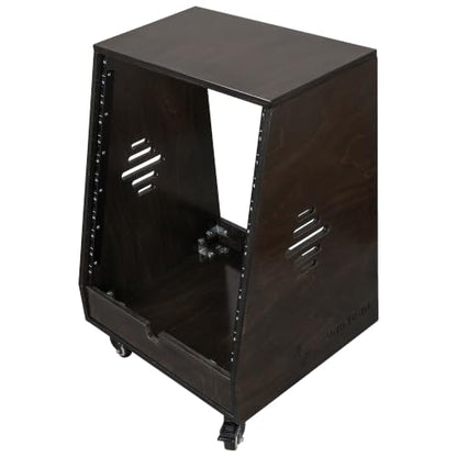 Sound Town DIY 12U Slanted Studio Rack with 2U Lower Storage, Casters, for Home Studio and Recording Room, Baltic Birch Plywood, Black Espresso (SDRK-12TD) - size: 12U,Black Espresso