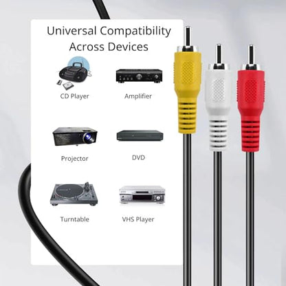 TNP 3 RCA AV Cable, 30FT Male-to-Male Composite Audio Video Cord for TV | Vcr-To-Tv Cable with Red, White and Yellow Plugs; Double Shielding Helps Reduce Rfi and Emi Interference - size: 30FT
