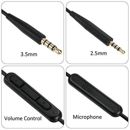 Replacement Audio Cable Cord, Aux Wire 3.5mm to 2.5mm for Bose 700 QuietComfort QC45 QC35II QC35 QC25 OE2 Soundtrue Headphones with in line Mic Volume Control - style: With mic
