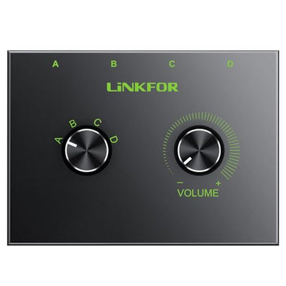 LiNKFOR 4 Port 3.5mm Stereo Audio Switch, 4 Way Stereo Audio Selector, 4 Input 1 Output / 1 Input 4 Output Audio Splitter with Volume Control and 4 Channel Switch Knob - size: 4 Ports 3.5mm