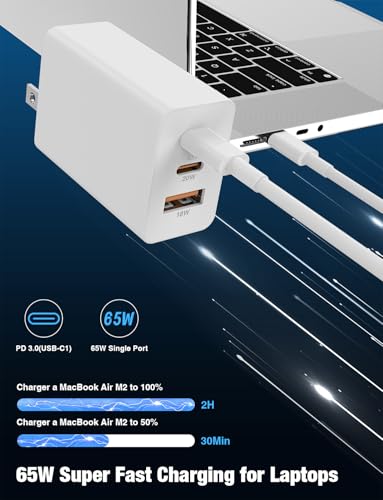 Hzevn 2Pack 85W USB C Wall Charger Block, 3-Port USB C Charging Adapter,Multi Super Fast Charging Power Plug Cube for MacBook Pro/Air,i-Pad Pro,i-Phone 17/16/15, Galaxy S25,and More-White - color: White+White