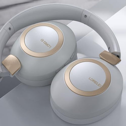 LORELEI B-C6 Wireless Over Ear Headphones, 50H Playtime Foldable Lightweight Bluetooth Headsets, Deep Bass, Built-in Microphone, Memory Foam Earmuff, for Travel, Home Office (Smoke Gray) - color: Grey
