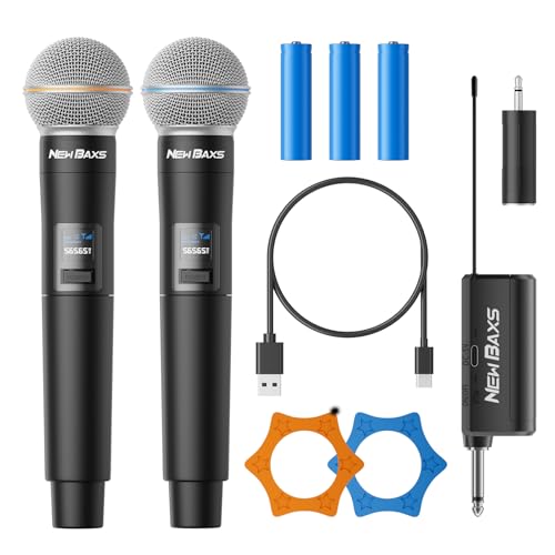 Wireless Microphone, Rechargeable Dual Cordless Handheld Dynamic Wireless Mics,NEWBAXS Karaoke Microphones with 1/4'' Output for Karaoke, Meeting, Singing, Church, Wedding