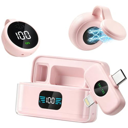 Wireless Microphone for iPhone & USB C Android, AI Noise Canceling Lapel Mic with Charging Case Magnetic Clip LCD Display DSP Chip Lavalier Mini Microphone for Vlogging Tiktok Live Stream YouTube Pink - color: Pink