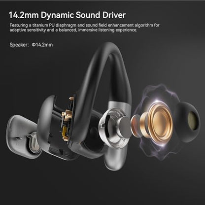 BUGANI Open Ear Headphones Open Ear Earbuds | Running Earbuds Wireless 40H Playtime, Headphones Bluetooth Wireless 5.4, IPX5 Waterproof Running, Sport - color: Dark Black