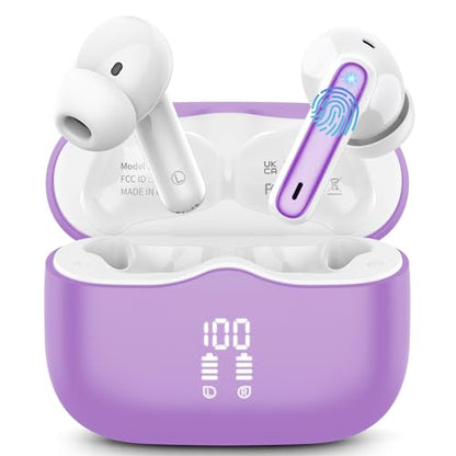 Wireless Earbuds, 2026 Bluetooth 5.4 Ear Buds in Ear with 4 ENC Noise Cancelling Mic, New Wireless Earphones HiFi Stereo Deep Bass 40H Playtime, In-Ear Bluetooth Earbuds LED Display IP7, Violet - color: Violet