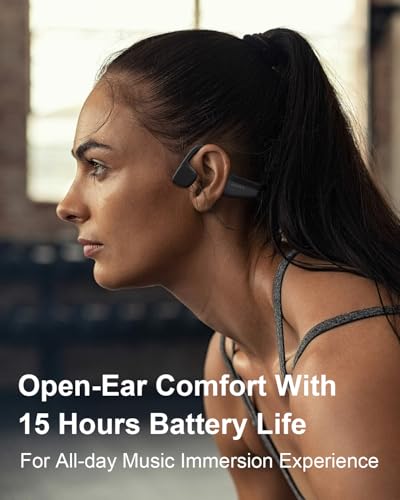 Bone Conduction Headphones, IPX6 Waterproof Open Ear Headphones 14H Playtime Bluetooth 5.3 Wireless Headset Sport with Mic Sweatproof for Running, Cycling