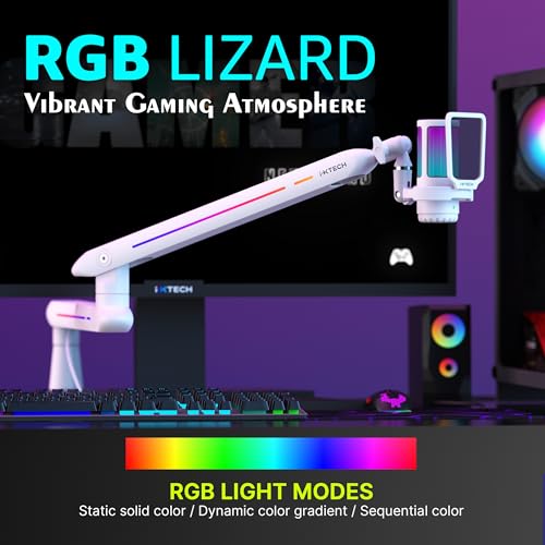 IXTECH RGB Low Profile Boom Arm for Mic, Adjustable Microphone Arm Stand with Desk Mount Clamp, Rotatable Microphone Boom Arm Mic Stand with Cable Management for Podcast Streaming Gaming Studio. - color: 5 LIZARD RGB