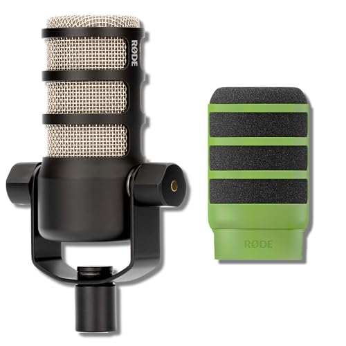 Rode PodMic Cardioid Dynamic Broadcast Microphone with WS14 PodMic Pop Filter - Green