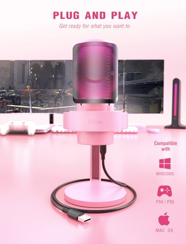 FIFINE A8 Pink Gaming USB Microphone, Condenser Desktop Mic for PC PS4/5 - size: A8P-Desktop