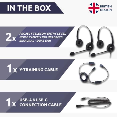 Project Telecom USB-A & USB-C, 2 Users, Binaural Noise Cancelling, Headset Splitter Training Supervising Coaching Bundle - Compatible with Microsoft Teams, Zoom, Cisco Webex, VoIP Softphone Apps - style: Binaural