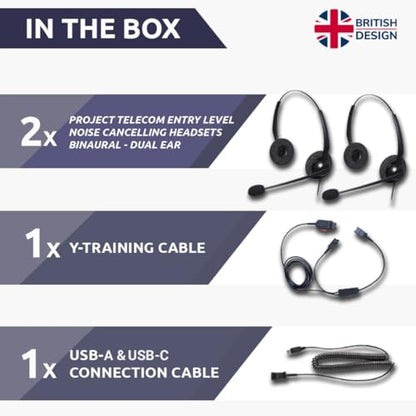 Project Telecom USB-A & USB-C, 2 Users, Binaural Noise Cancelling, Headset Splitter Training Supervising Coaching Bundle - Compatible with Microsoft Teams, Zoom, Cisco Webex, VoIP Softphone Apps - style: Binaural