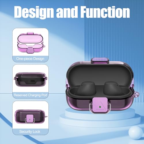 [with Safety Lock] for Sony WF-C510 Case Cover, Clear Soft TPU Protective Earbuds Case with Carabiner & Cleaner Kit Accessories Set(Clear Purple) - color: Clear Purple