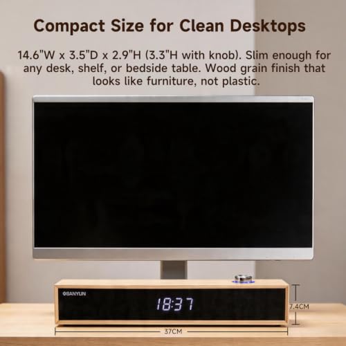 Sanyun SW012 Desktop PC Soundbar, USB-C for Power and Audio & Bluetooth 5.4 | Music & Conference Modes, MDF Wood Cabinet with Clock Display, Built-in 16bit DAC, Clear balanced sound, Plug and Play, White - color: White
