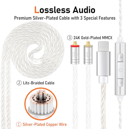 Audiovance Vibes 202ML HiFi 유선 이어버드, 아이폰 14/13/12/11/X, 프로 맥스용 | 마이크가 있는 인이어 헤드폰, 선명한 사운드, 딥 베이스, 소음 차단 이어버드, 실버 도금 코드, 편안한 핏, 케이스 - color: 4-핑크