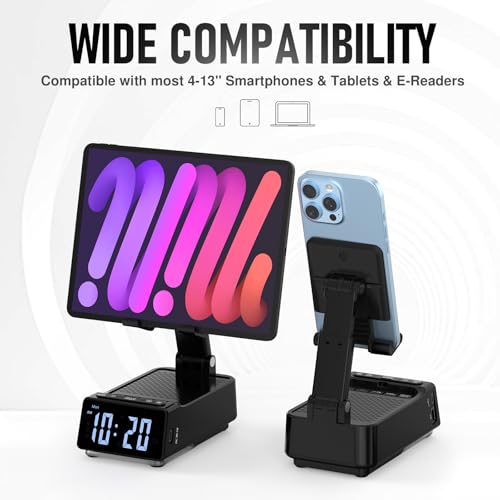 Cell Phone Stand with Wireless Bluetooth Speaker, HD Stereo Sound, Foldable - color: Dark