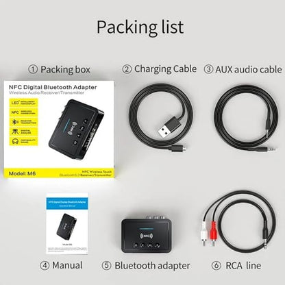 Bluetooth 5.0 Adapter, Bluetooth Transmitter and Receiver for Home Stereo Hi-Fi Audio with 3.5mm, RCA, Coaxial, Optical, NFC, Aptx-LL - for Home, Car, AV Receiver or Amplifier (M6)