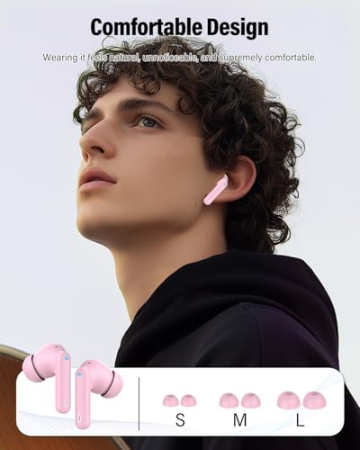 Wireless Earbuds, Bluetooth 5.4 Headphones Bass Stereo/Clear Calls, Pink | Ear Buds with Noise Cancelling Mic LED Display in Ear Earphones IP7 Waterproof 36H Bluetooth Earbuds for Phones/Sport/Laptop - color: Pink