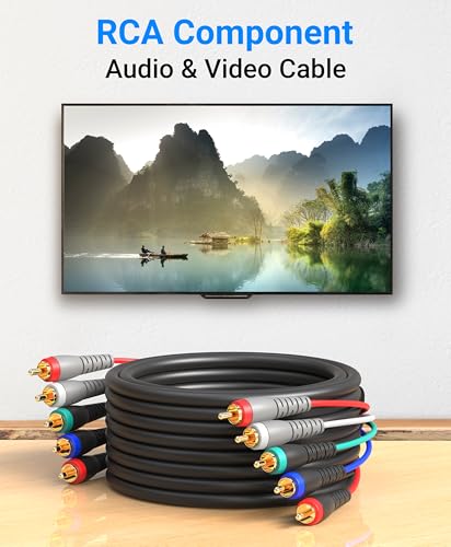 BlueRigger Component Video Cable with Audio (15FT, RCA- 5 Cable, Supports 1080i) - Compatible with DVD Players, VCR, Camcorder, Projector - size: 15FT, style: 5RCA