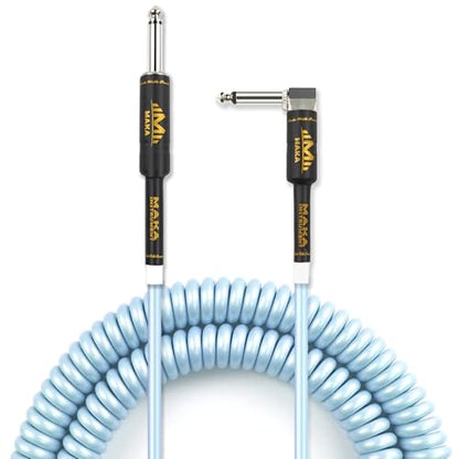 Sonic Blue Premium Guitar Coil Cable 20 Feet, Instrument Coiled Curly Cord for Guitar Bass, 1/4 inch Right Angle to Straight - size: 20' (Sonic Blue)