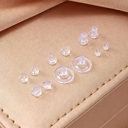 Nkwuire 6 Styles 600Pcs Silicone Earring Backs, Clear Soft Plastic Rubber Earring Backings Clutch Stoppers Replacement Kit for Studs Hoops Fish Hook Earrings - color: 6 styles-A