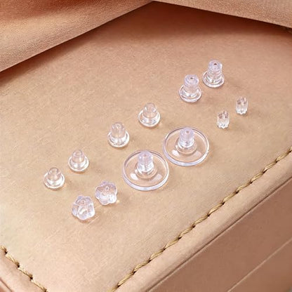 Nkwuire 6 Styles 600Pcs Silicone Earring Backs, Clear Soft Plastic Rubber Earring Backings Clutch Stoppers Replacement Kit for Studs Hoops Fish Hook Earrings - color: 6 styles-A