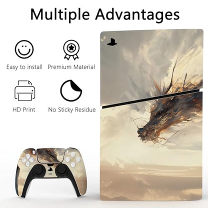 PlayVital Full Set Skin Sticker for ps5 Slim Console Disc Edition (The New Smaller Design), Vinyl Skin Decal Cover for ps5 Controller & Headset & Charging Station - Cloudwalker's Encounter - color: Cloudwalker's Encounter