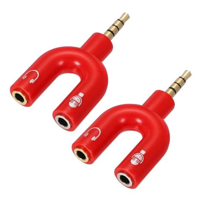 MECCANIXITY 2Pcs Headset Mic Splitter Adapter, 3.5mm Male to Dual Female Y Splitter Microphone and Audio Jack Adapter for PC Laptop Smartphone, Red - color: Red