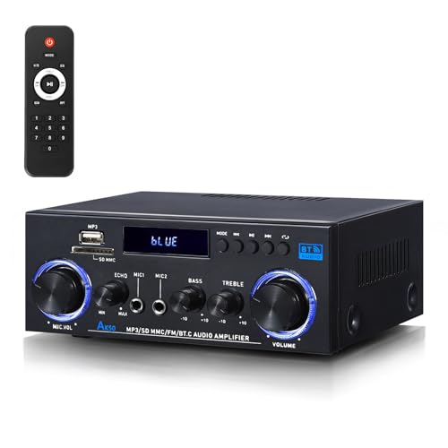 AK50 Stereo Amplifier Home Audio, Stereo Receivers 400W Home 2 Channel Bluetooth 5.0 Power Amplifier System, FM Radio, USB, SD Card, with Remote Control for Home Theater Speakers Studio, Karaoke - color: Black