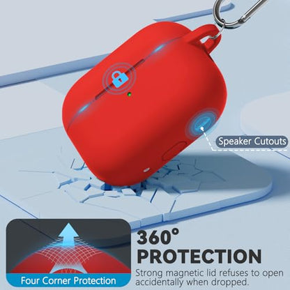 Ljusmicker for AirPods Pro 3 Case 2025 with Magnetic Lock,Red | Soft Silicone Protective Cover for Apple AirPod Pro 3rd Generation Case with Cleaner Kit & Keychain for Women Men,Shockproof - color: A1-Red