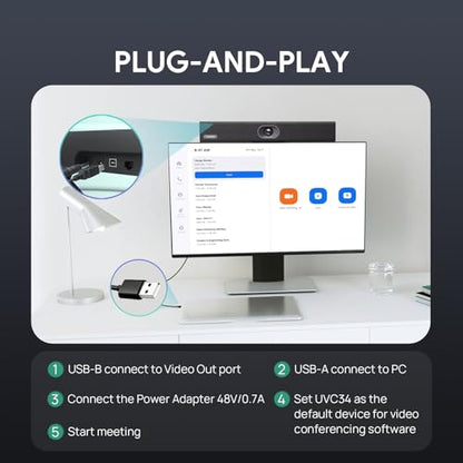 Yealink 4K Video Conference Camera System for PC, Huddle Room, Teams & Zoom | All-in-One UVC34 Webcam with 8 Microphones & Speaker, 120° Wide Angle, AI Auto Framing, Plug & Play Conference Meeting Bar - style: NO.1 UVC34 (without system)