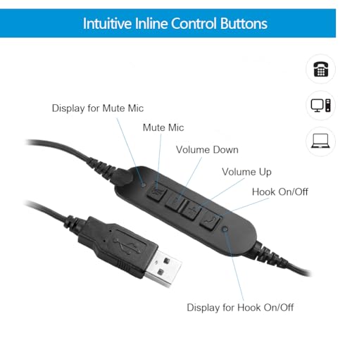 VT 컴퓨터 USB 헤드셋 노이즈 캔슬링 마이크 - MS 팀, Mitel, MicroSIP와 호환되는 UC 헤드셋 시스코 재버, 줌, 제네시, GoogleMeet, Bria, 3CX 등에 사용됩니다. - color: USB-A 듀오