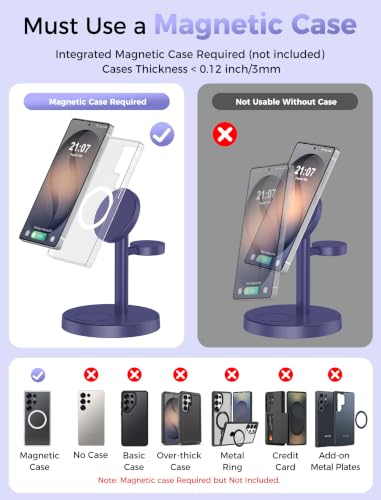 Magnetic Wireless Charger for Samsung, 3 in 1 Super Fast Charging Station Compatible with MagSafe, Phone Charger Stand for Samsung Galaxy S26 Ultra S25 Z Fold/Flip 8, Watch Ultra 8 7 6, Buds 4/3 Pro - color: Cobalt Purple