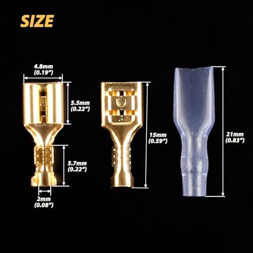 4.8mm Quick Splice Wire Terminals Female Spade Crimp Connector with Insulated Sleeve (100Pcs Sleeves and 100Pcs Terminals) - size: 4.8mm