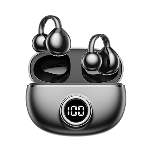 M97 Clip On Earbuds Wireless Bluetooth 6.0, Open Ear Headphones with 50H Battery 10-Min Quick Charge, Featherlight C-Shaped Hook, Secure Fit for Running/Gym, IPX5 Waterproof, Deep Bass(black) - color: Black