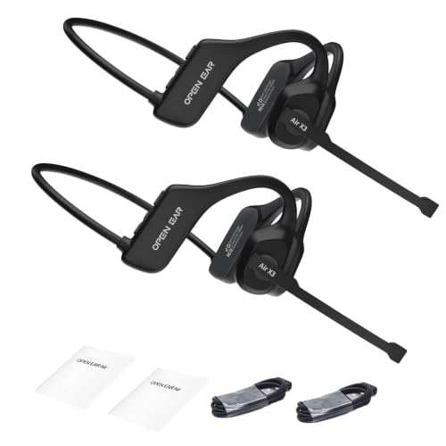 Trucker Headset, Open Ear Air X3 Bone Conduction Headset with Mic, Dual Connect Wireless Headphones, Noise Cancelling with Mute Button ，Black-2pc - color: Black-2pc