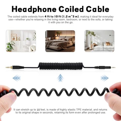 Replacement ATH-M50x Cable Coiled Cord Compatible with Audio Technica ATH-M40x, ATH-M50x, ATH-M70x, ATH-M60x Headphones, 2.5mm to 3.5mm Audio Cord with 6.35mm Adapter
