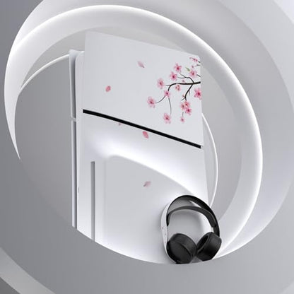 PlayVital Full Set Skin Sticker for ps5 Slim Console Disc Edition (The New Smaller Design), Vinyl Decal Cover for ps5 Controller & Headset & Charging Station & Media Remote - Falling Cherry Blossom - color: Falling Cherry Blossom