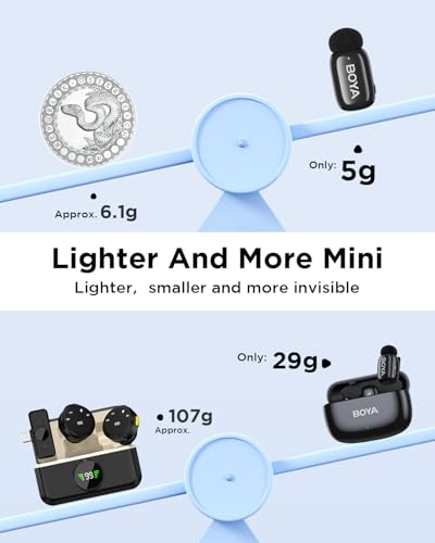 BOYA Mini USB-C Wireless Lavalier Microphone for Andriod iPhone 16/15, Ultra Mini Lapel Mics with AI Voice Switching, Noise Reduction and Charging Case, Metal Clip for TikTok Content Creators - style: USB-C(2TX+RXU+CC)
