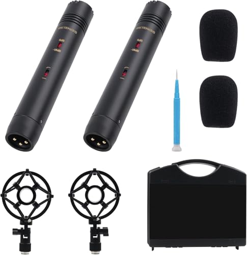 SVBONY SVMic M1 2-Pack Condenser Mic with Low Cut/-10dB Pad for Bass | 22mm Gold Instrumental Mic, Supports XY and AB Stereo Configurations, Shock Mount, T-Bar & Case